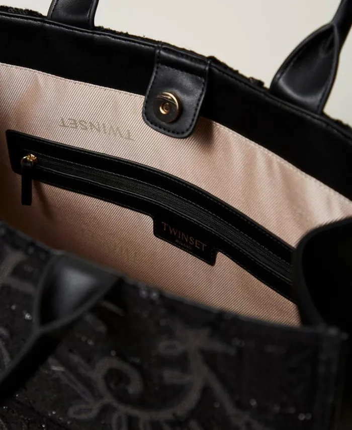 Twinset Shoulder Bags 039Victoria039 Shopper Bag With Embroidery And Logo Black 8211 Bags