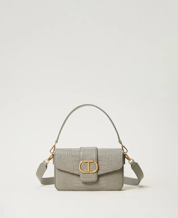 Twinset Shoulder Bags Amie Medium Croc Print Shoulder Bag Mid Grey 8211 Bags