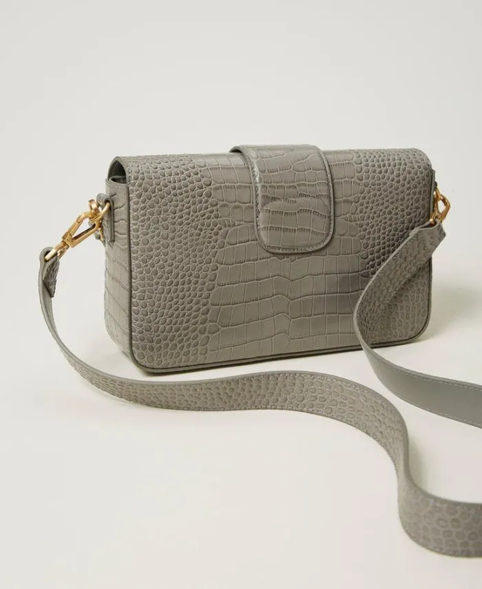 Twinset Shoulder Bags Amie Medium Croc Print Shoulder Bag Mid Grey 8211 Bags