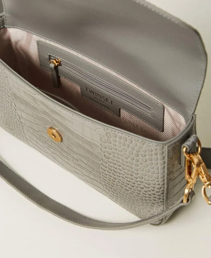 Twinset Shoulder Bags Amie Medium Croc Print Shoulder Bag Mid Grey 8211 Bags