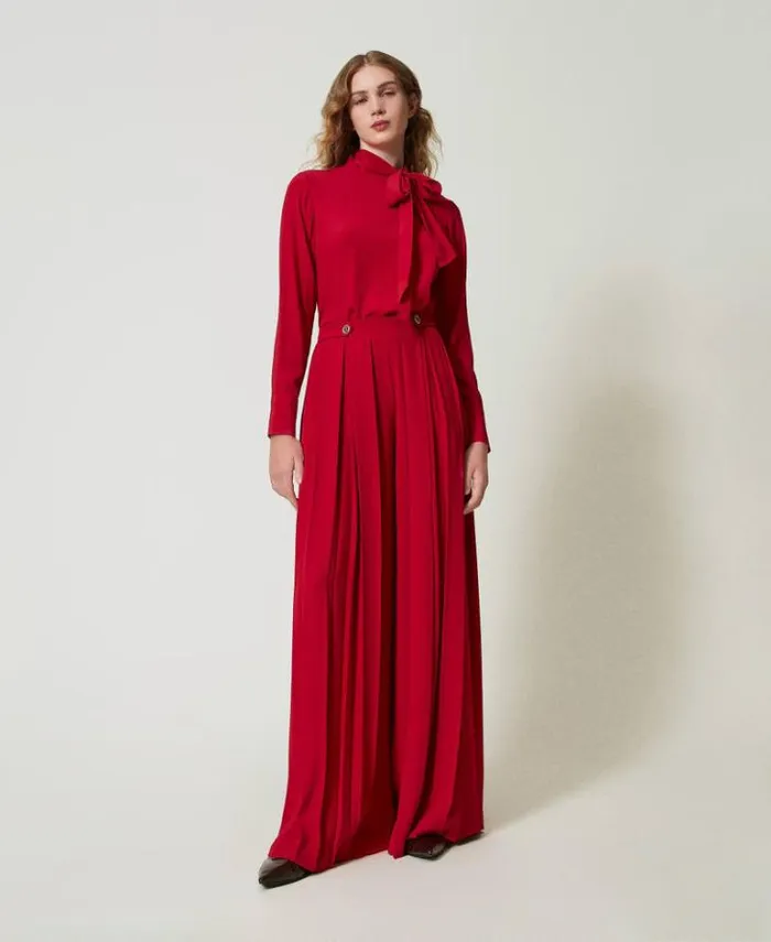 Twinset Smart Trousers Pleated Crpe Trousers With Buttons Venetian Red 8211 Clothing