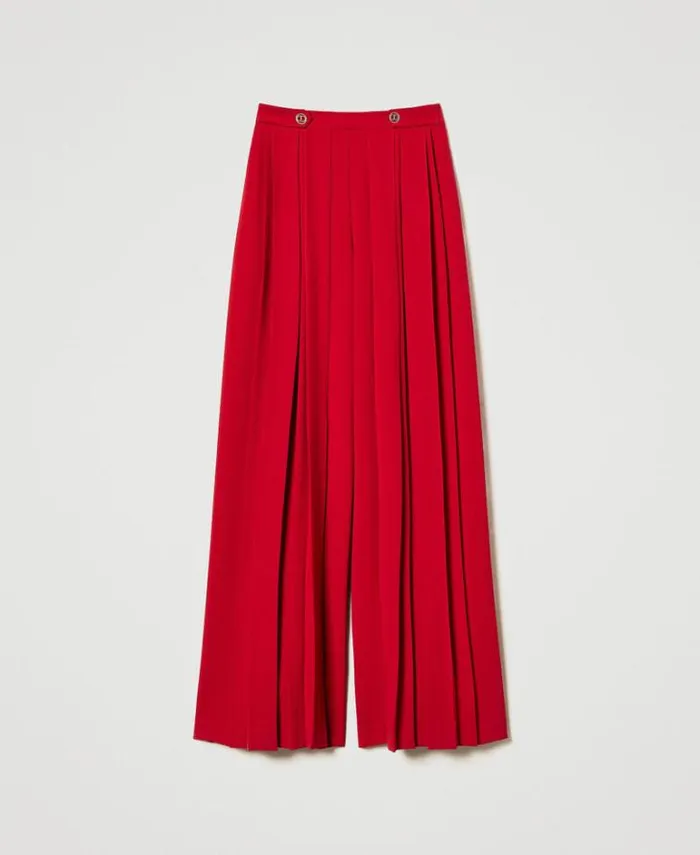 Twinset Smart Trousers Pleated Crpe Trousers With Buttons Venetian Red 8211 Clothing