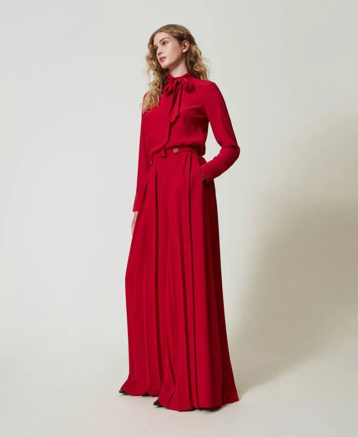 Twinset Smart Trousers Pleated Crpe Trousers With Buttons Venetian Red 8211 Clothing