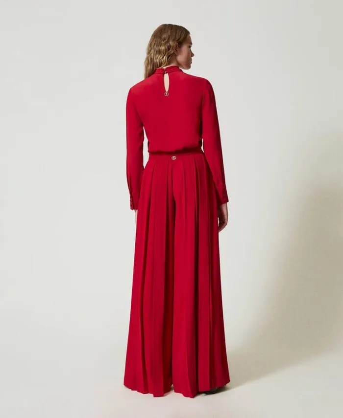 Twinset Smart Trousers Pleated Crpe Trousers With Buttons Venetian Red 8211 Clothing