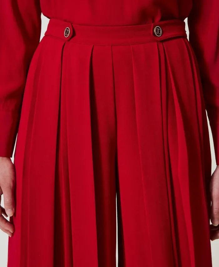 Twinset Smart Trousers Pleated Crpe Trousers With Buttons Venetian Red 8211 Clothing