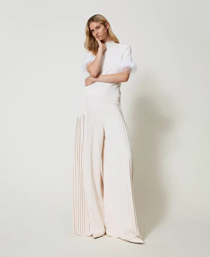 Twinset Smart Trousers Pleated Georgette Palazzo Trousers Old White 8211 Clothing