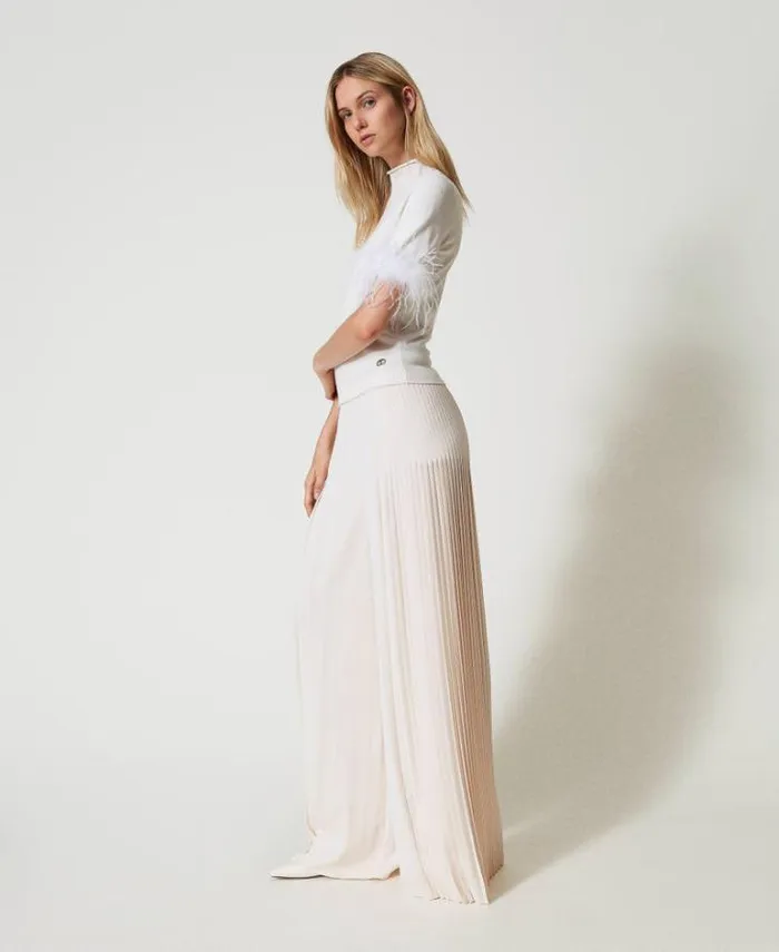Twinset Smart Trousers Pleated Georgette Palazzo Trousers Old White 8211 Clothing
