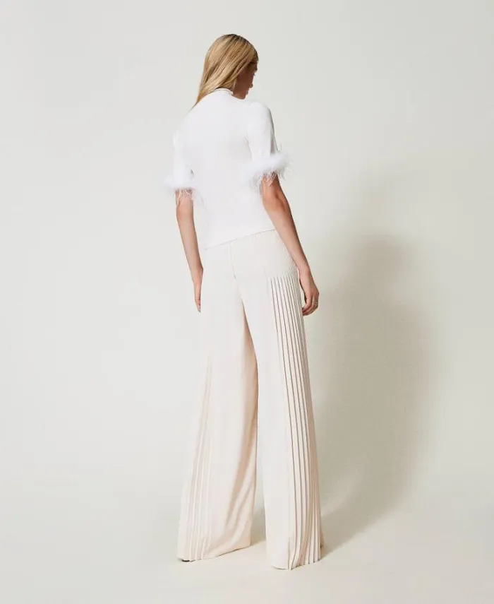 Twinset Smart Trousers Pleated Georgette Palazzo Trousers Old White 8211 Clothing