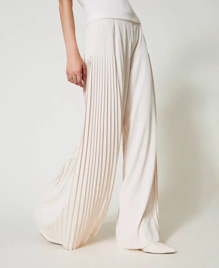 Twinset Smart Trousers Pleated Georgette Palazzo Trousers Old White 8211 Clothing