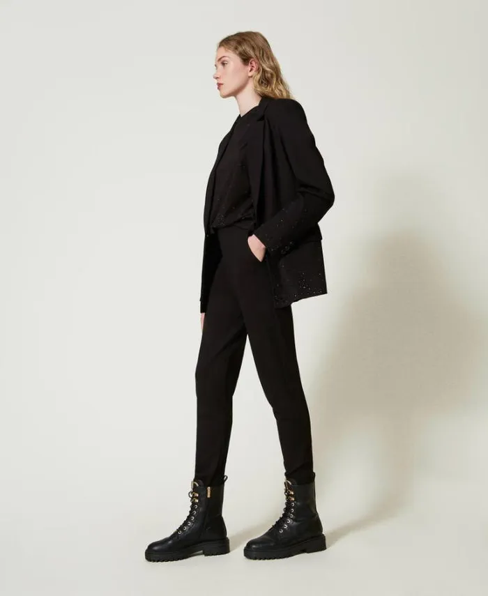 Twinset Straight Leg And Cigarette Trousers Cigarette Trousers With Elastic Black 8211 Clothing
