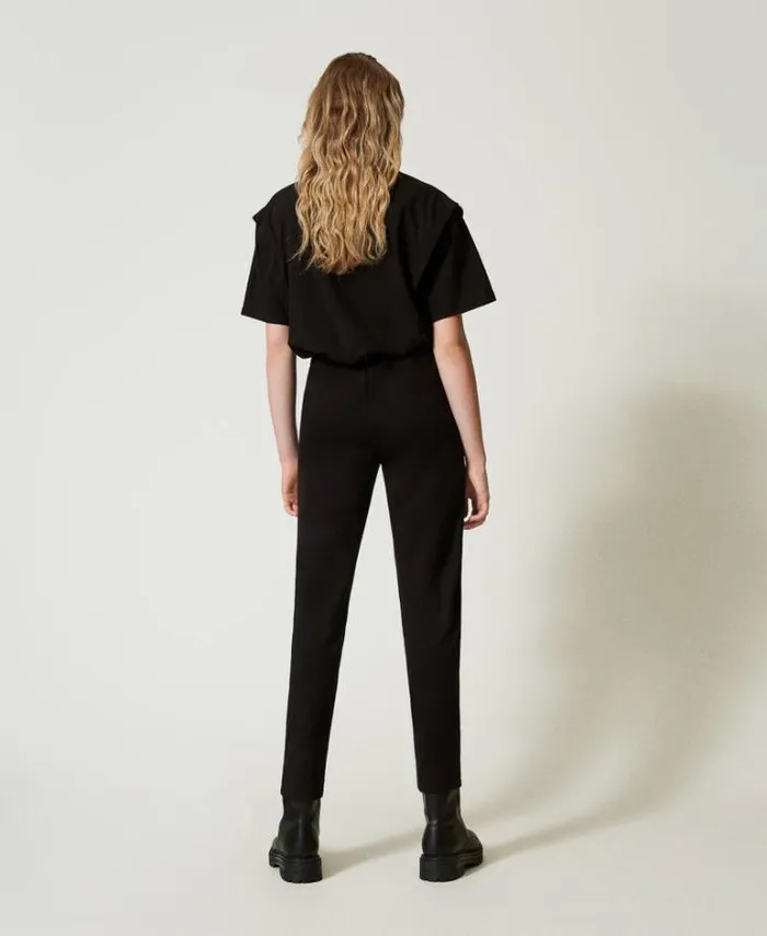 Twinset Straight Leg And Cigarette Trousers Cigarette Trousers With Elastic Black 8211 Clothing
