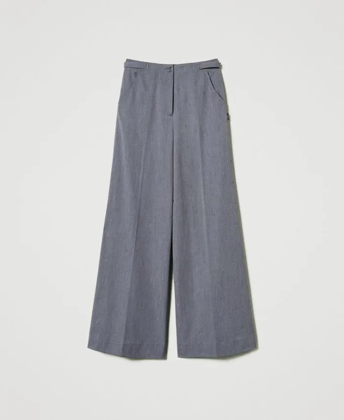 Twinset Suits And Sets MYFO Palazzo Trousers With Embroidery Mid Melange Grey 8211 Clothing