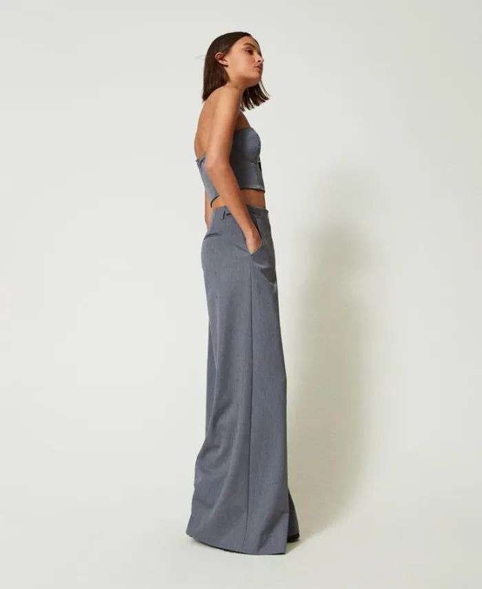 Twinset Suits And Sets MYFO Palazzo Trousers With Embroidery Mid Melange Grey 8211 Clothing