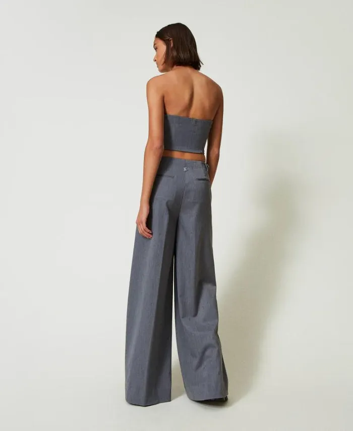 Twinset Suits And Sets MYFO Palazzo Trousers With Embroidery Mid Melange Grey 8211 Clothing