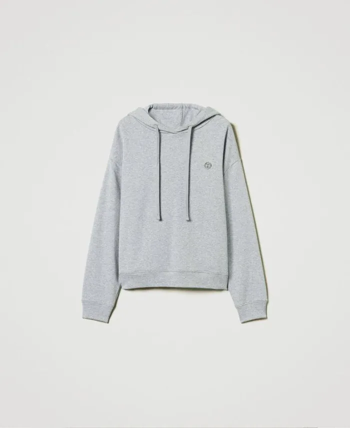 Twinset Sweatshirts Oversized Hoodie With Oval T Charm Medium Gray Mlange 8211 Clothing