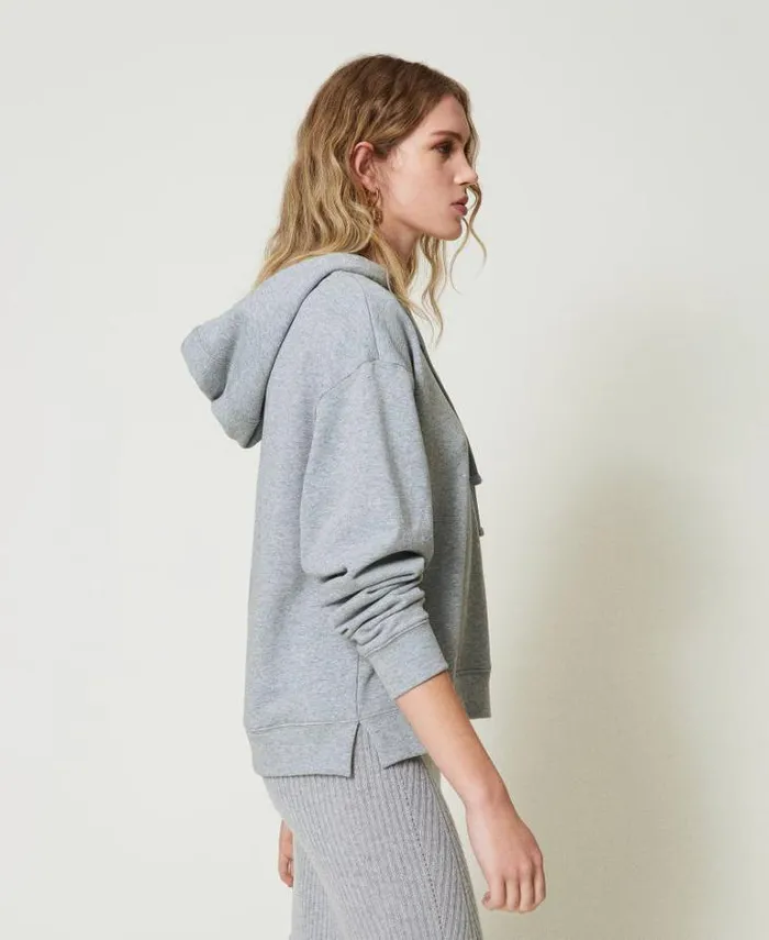 Twinset Sweatshirts Oversized Hoodie With Oval T Charm Medium Gray Mlange 8211 Clothing