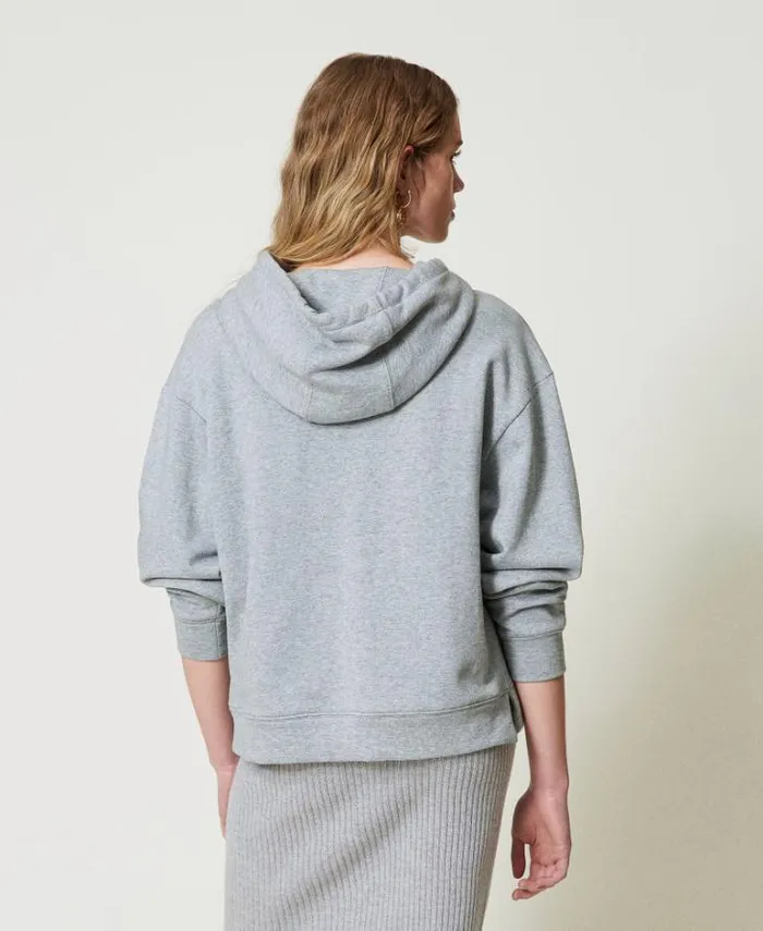 Twinset Sweatshirts Oversized Hoodie With Oval T Charm Medium Gray Mlange 8211 Clothing