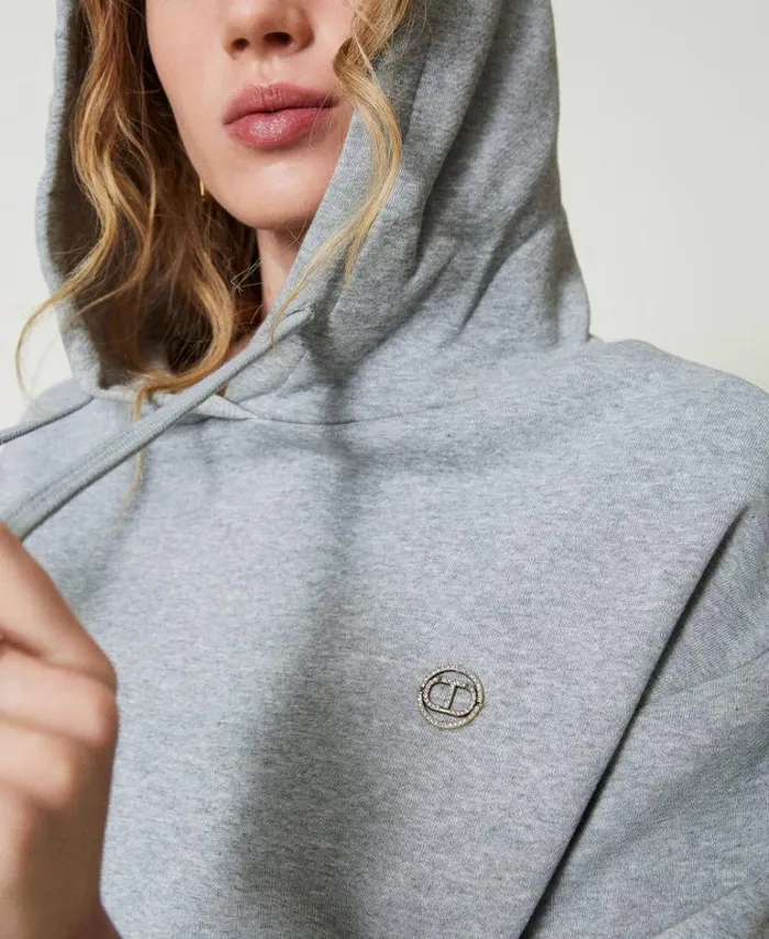 Twinset Sweatshirts Oversized Hoodie With Oval T Charm Medium Gray Mlange 8211 Clothing