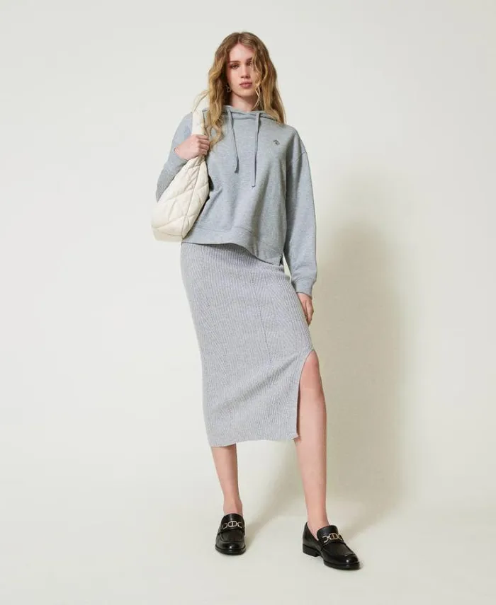 Twinset Sweatshirts Oversized Hoodie With Oval T Charm Medium Gray Mlange 8211 Clothing