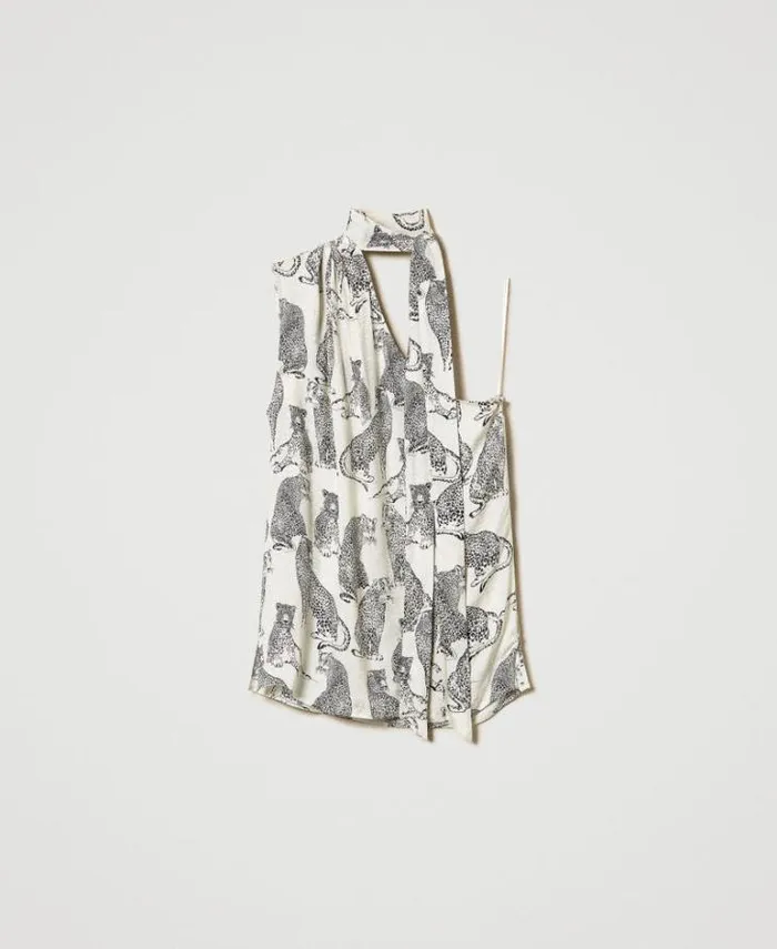 Twinset TShirts And Tops Jacquard Oneshoulder Top With Jaguar Print Black Snow White Jaguar Print 8211 Clothing