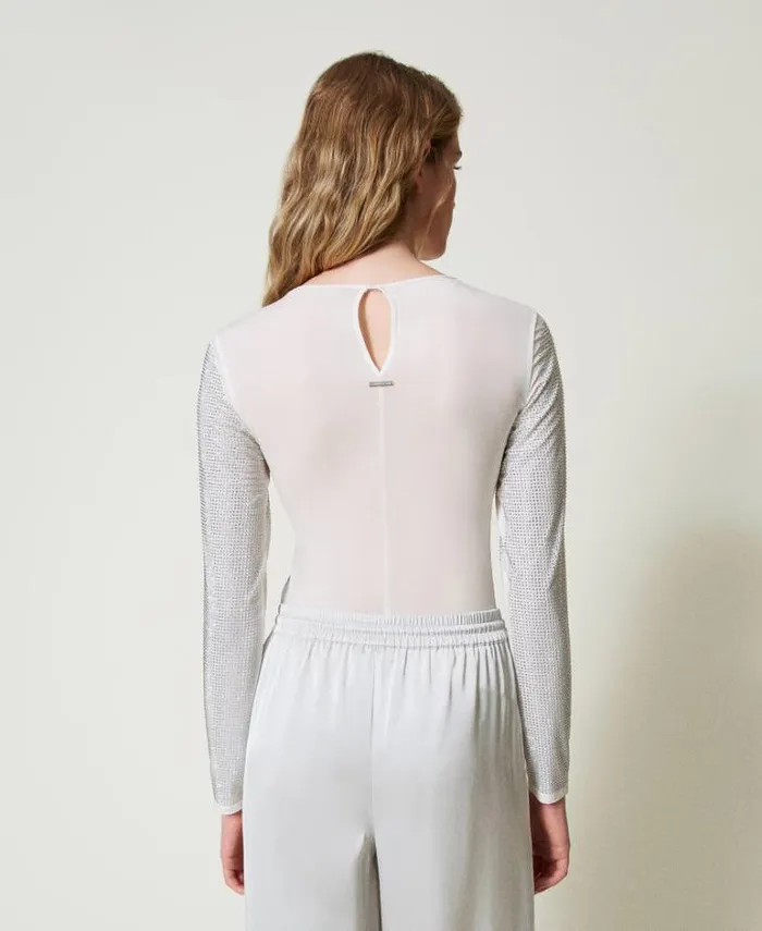 Twinset TShirts And Tops Tshirt Stretch With Rhinestones All Over Off White 8211 Clothing