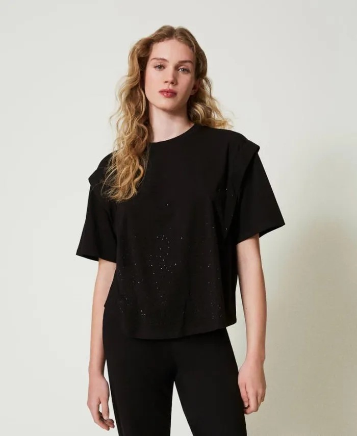 Twinset TShirts And Tops Tshirt With Fadeout Rhinestones Black 8211 Clothing