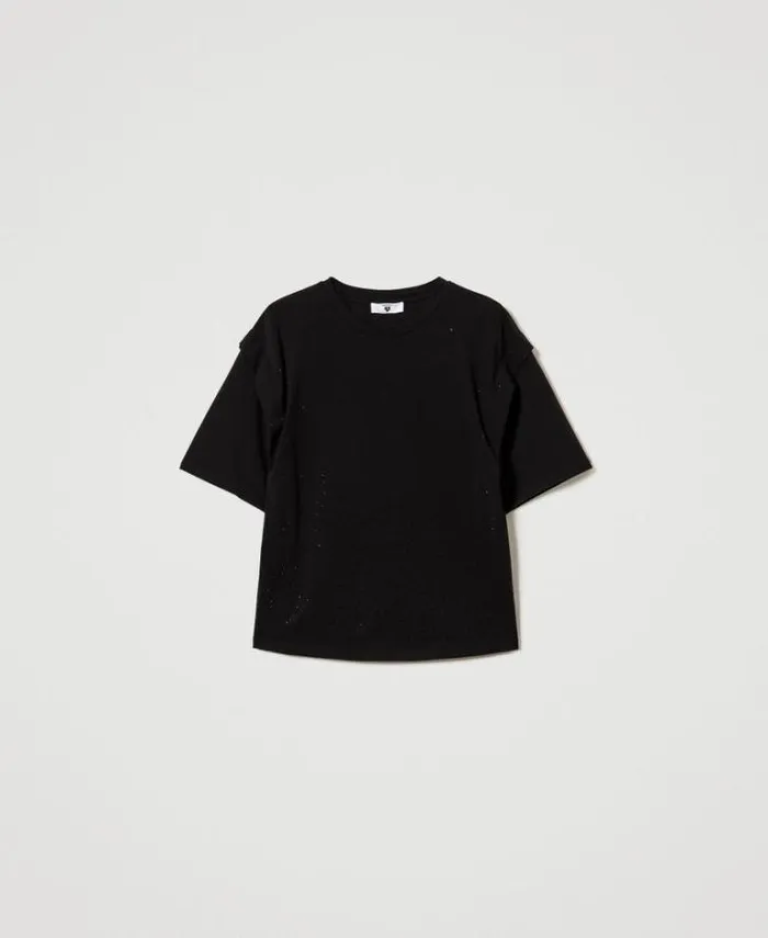 Twinset TShirts And Tops Tshirt With Fadeout Rhinestones Black 8211 Clothing
