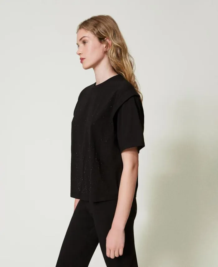 Twinset TShirts And Tops Tshirt With Fadeout Rhinestones Black 8211 Clothing