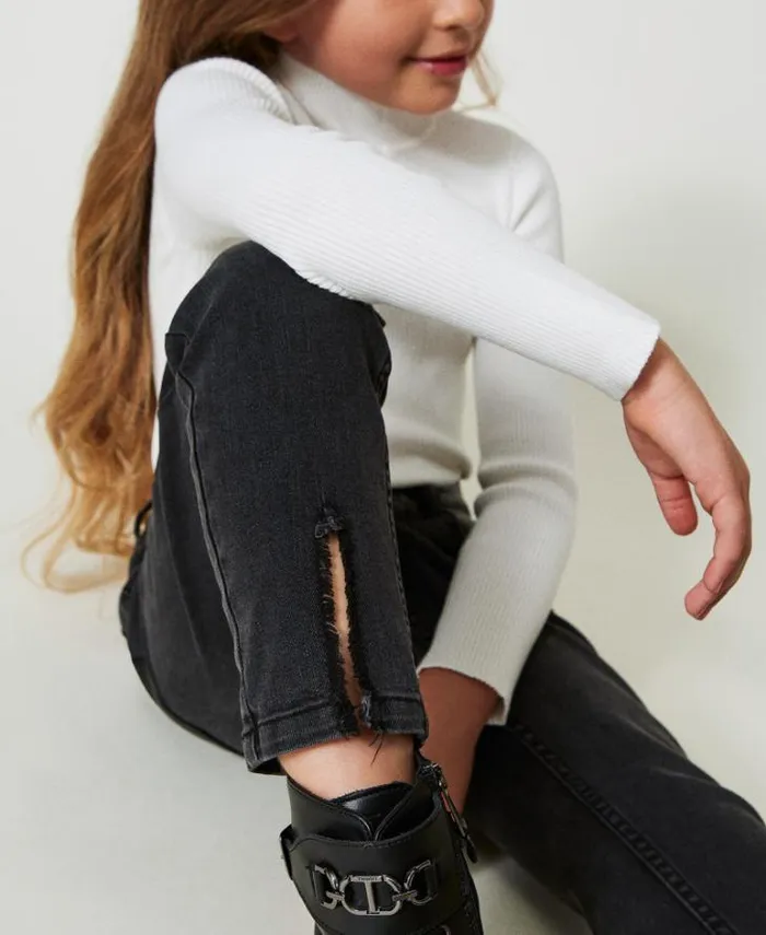 Twinset Trousers And Jeans Skinny Jeans With Slits Old Black Denim 8211 Girl