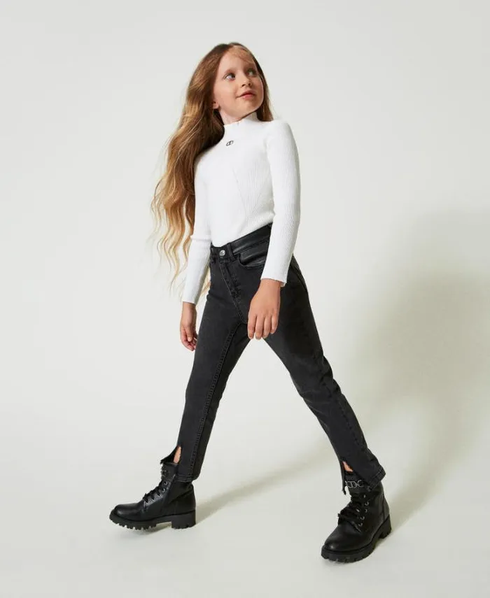 Twinset Trousers And Jeans Skinny Jeans With Slits Old Black Denim 8211 Girl
