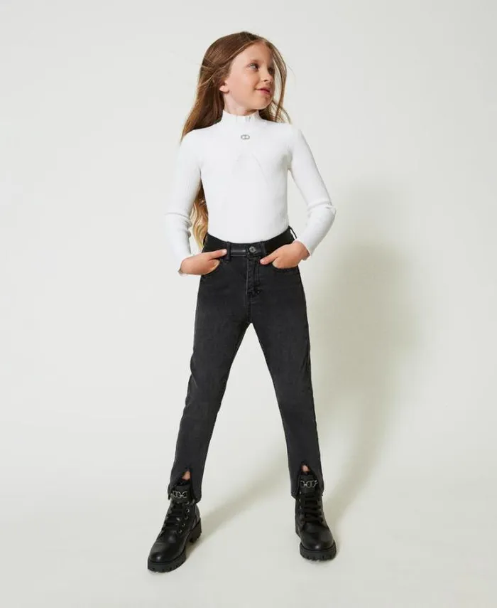 Twinset Trousers And Jeans Skinny Jeans With Slits Old Black Denim 8211 Girl