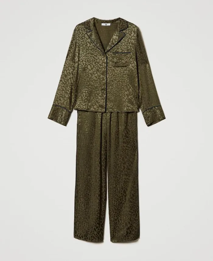 Twinset Underwear And Nightwear Mannish Jacquard Satin Pyjamas Green Moss 8211 Clothing
