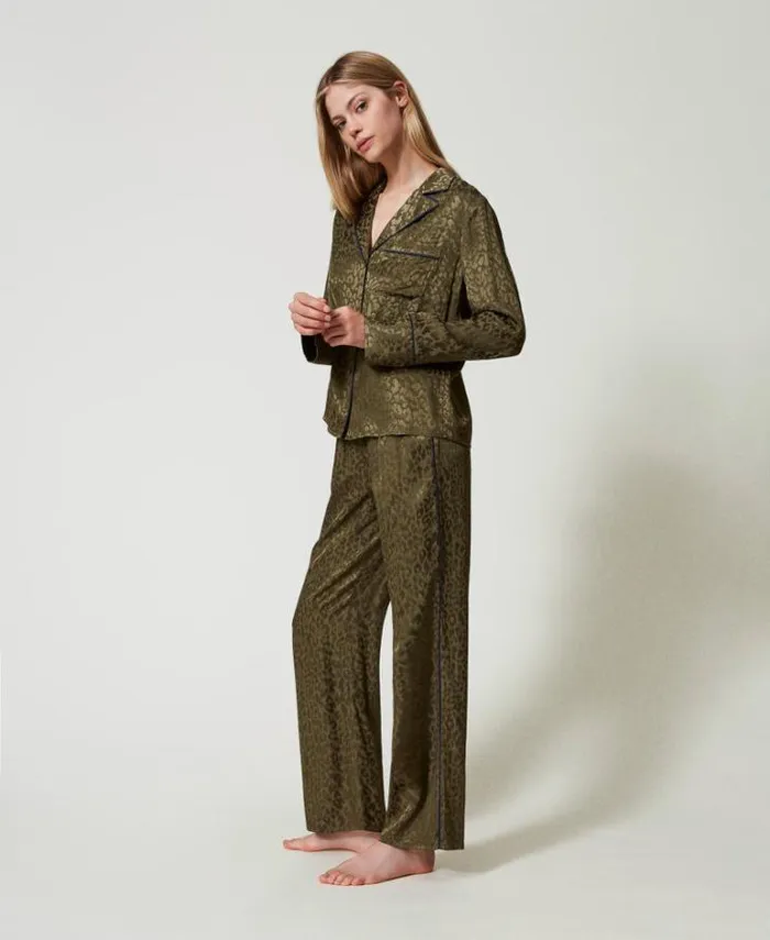 Twinset Underwear And Nightwear Mannish Jacquard Satin Pyjamas Green Moss 8211 Clothing