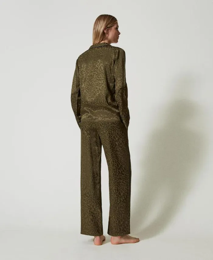Twinset Underwear And Nightwear Mannish Jacquard Satin Pyjamas Green Moss 8211 Clothing