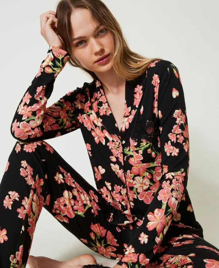 Twinset Underwear And Nightwear Mannish Printed Pyjamas With Lace Multicolour Blooming 8211 Clothing Twinset Underwear And Nightwear Mannish Printed Pyjamas With Lace Multicolour Blooming 8211 Clothing