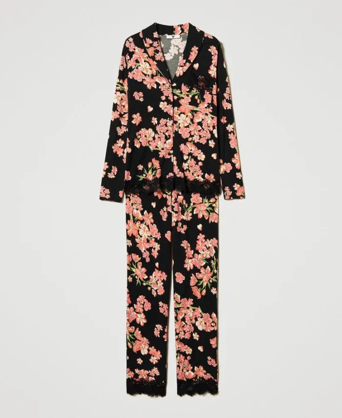 Twinset Underwear And Nightwear Mannish Printed Pyjamas With Lace Multicolour Blooming 8211 Clothing