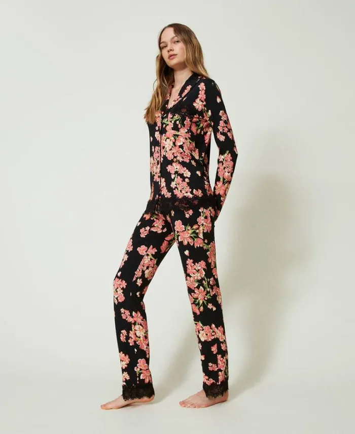 Twinset Underwear And Nightwear Mannish Printed Pyjamas With Lace Multicolour Blooming 8211 Clothing