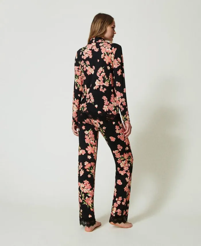 Twinset Underwear And Nightwear Mannish Printed Pyjamas With Lace Multicolour Blooming 8211 Clothing