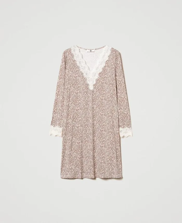 Twinset Underwear And Nightwear Printed Night Gown With Lace Multicolour Animal Print 8211 Clothing