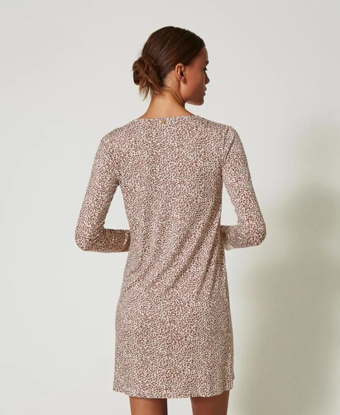 Twinset Underwear And Nightwear Printed Night Gown With Lace Multicolour Animal Print 8211 Clothing
