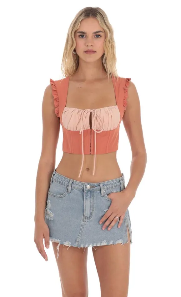 Two Toned Ruffle Top Orange Women LUCY IN THE SKY Tops