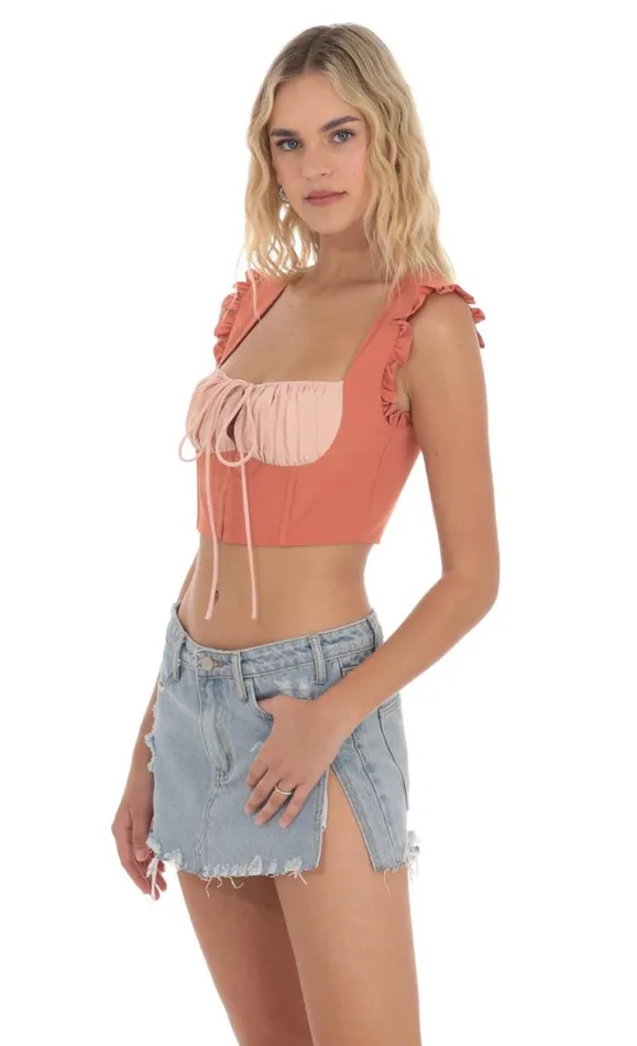 Two Toned Ruffle Top Orange Women LUCY IN THE SKY Tops Two Toned Ruffle Top Orange Women LUCY IN THE SKY Tops