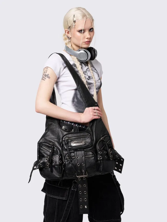 Unchained Black Faux Leather Shoulder Bag Women Minga London Bags