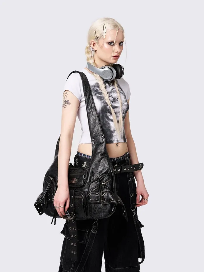 Unchained Black Faux Leather Shoulder Bag Women Minga London Bags Unchained Black Faux Leather Shoulder Bag Women Minga London Bags
