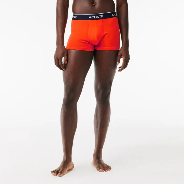 Underwear and Socks Men Lacoste Men039s 3Pack Trunks Navy Blue Orange Bordeaux Ki3