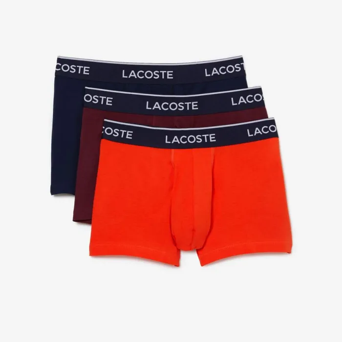 Underwear and Socks Men Lacoste Men039s 3Pack Trunks Navy Blue Orange Bordeaux Ki3