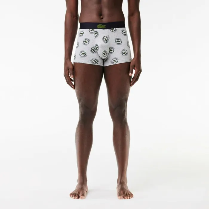 Underwear and Socks Men Lacoste Men039s Stretch Jersey Print Trunks Grey Chine White W9d