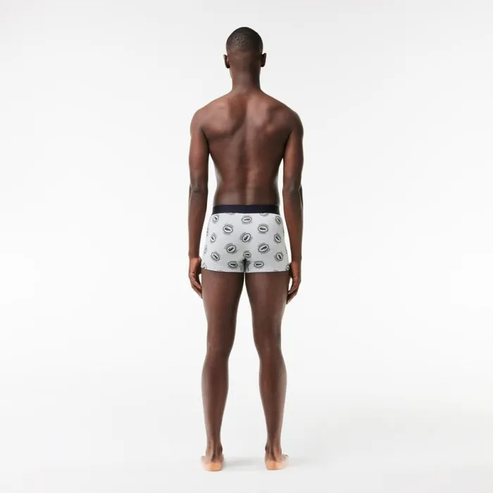 Underwear and Socks Men Lacoste Men039s Stretch Jersey Print Trunks Grey Chine White W9d