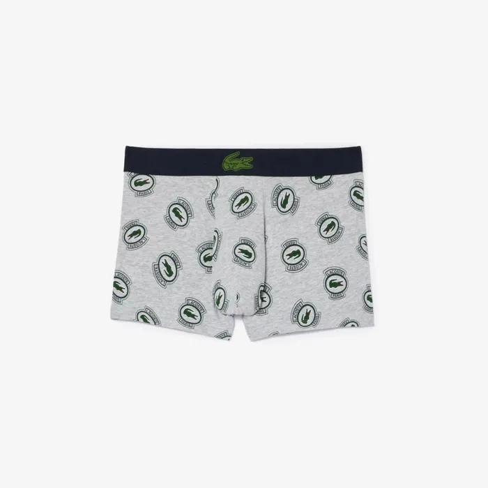 Underwear and Socks Men Lacoste Men039s Stretch Jersey Print Trunks Grey Chine White W9d