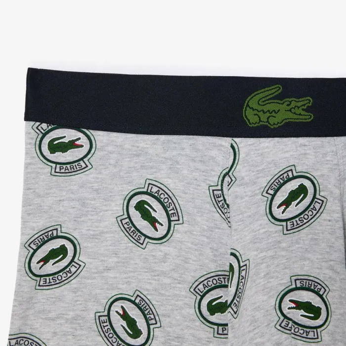 Underwear and Socks Men Lacoste Men039s Stretch Jersey Print Trunks Grey Chine White W9d